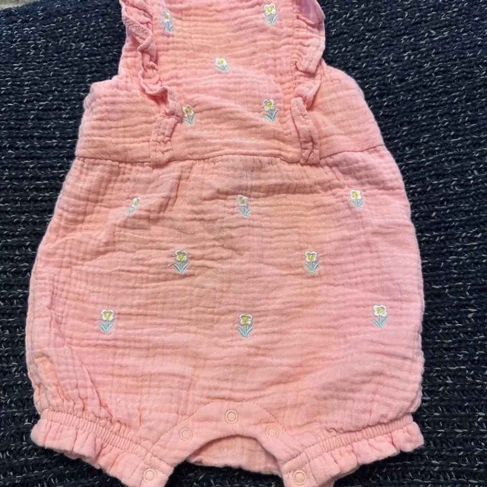 Little Me Pink Muslin Bubble Romper Floral Baby Girl Outfit 6M *